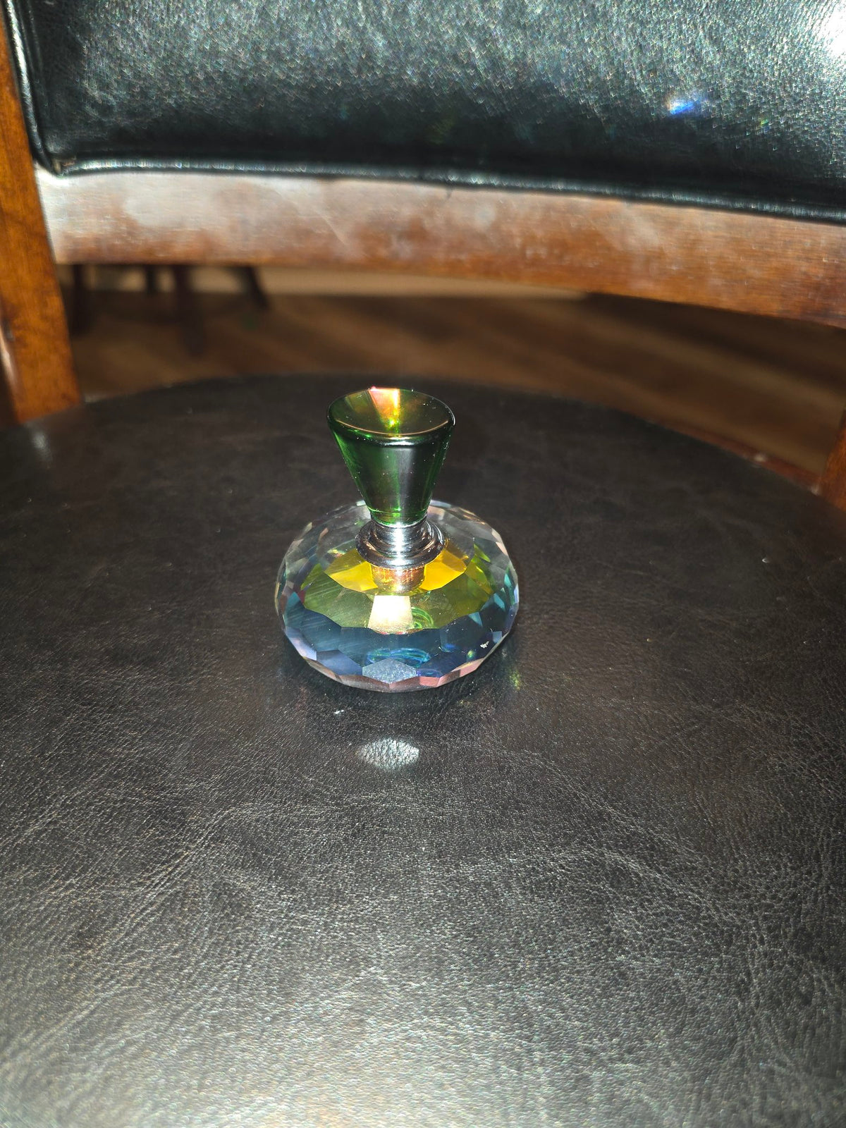 Crystal Perfume Bottle – Faceted with Green Stopper
