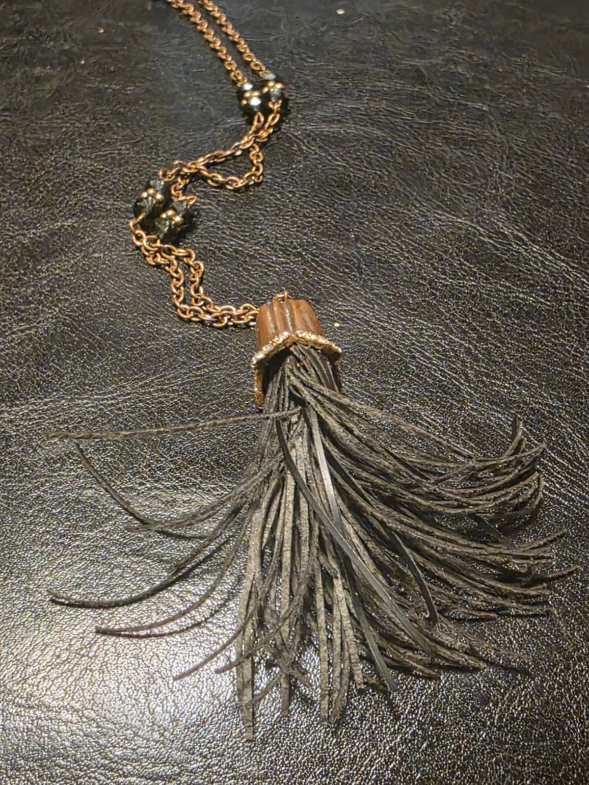 Black Tassel Pendant Long Necklace with Gold Accent