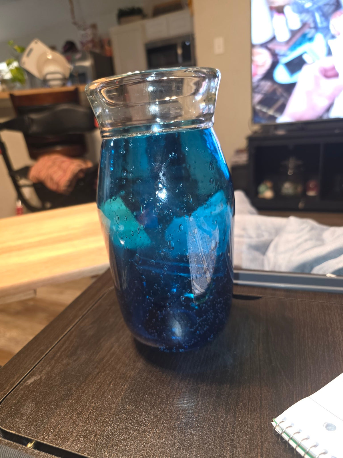 Clear Blue Glass Vase – Bubbled Glass