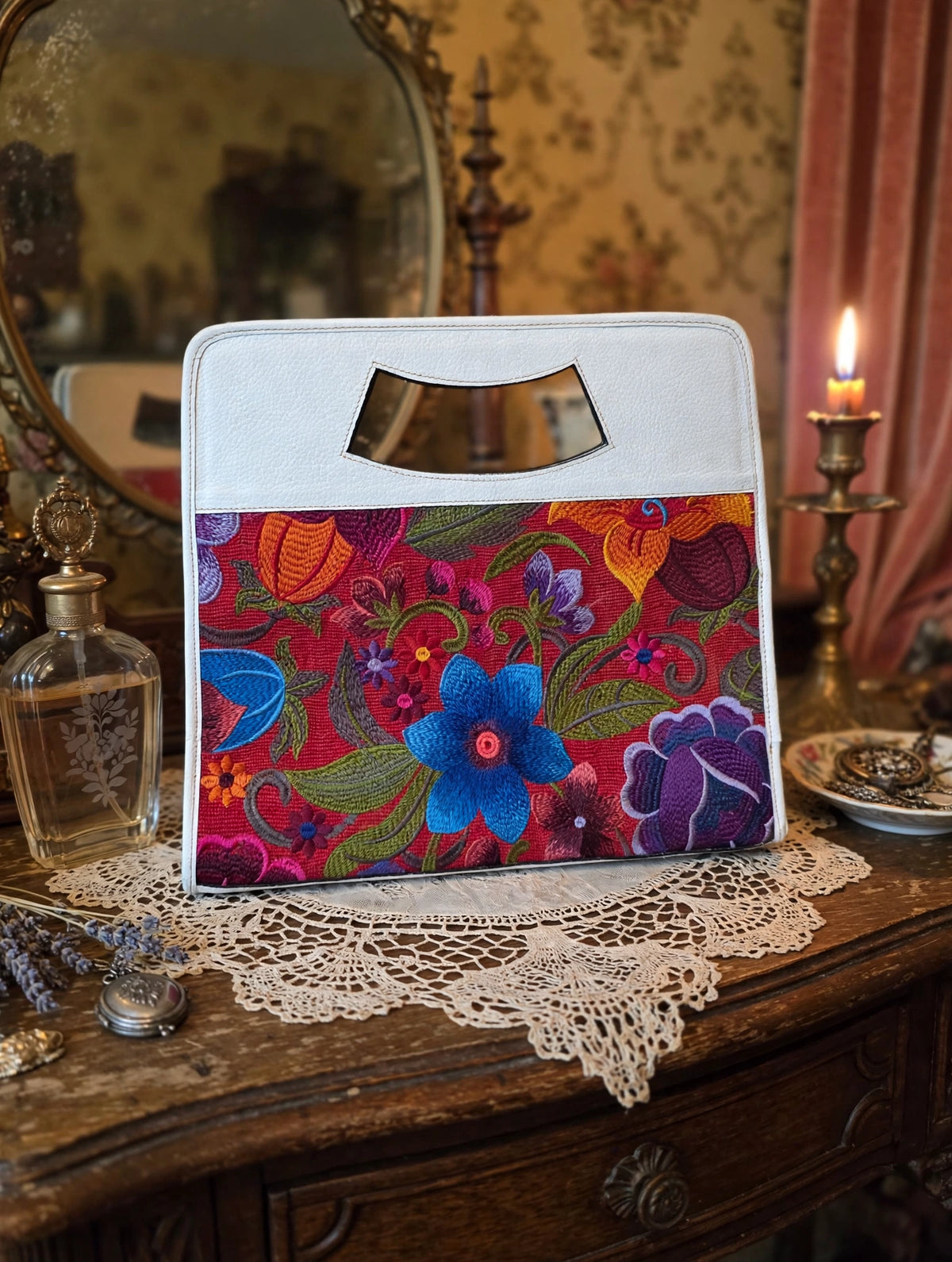 Embroidered Floral Clutch - styled lifestyle photo